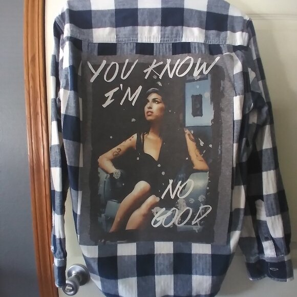 upcycled flannel shirt w/ custom AMY WINEHOUSE back patch - Picture 2 of 4